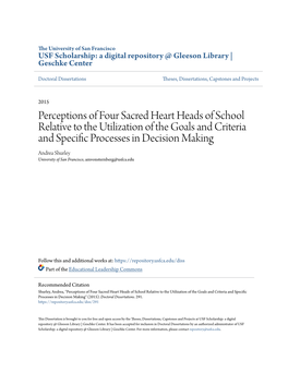 Perceptions of Four Sacred Heart Heads of School Relative to The