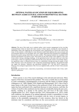 Optimal Water Allocation by Equilibrating Between Agricultural and Environmental Sectors - 7467