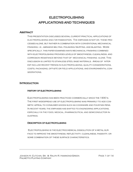 Electropolishing Applications and Techniques