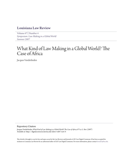 What Kind of Law Making in a Global World? the Case of Africa Jacques Vanderlinden