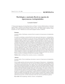 KURTZIANA Morfología Y Anatomía Floral En Especies De Apocynaceae