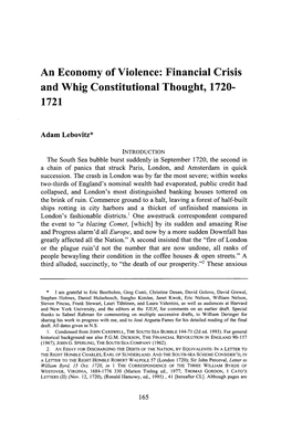 Financial Crisis and Whig Constitutional Thought, 1720-1721