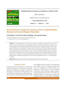 International Journal of Tropical Agriculture Issn