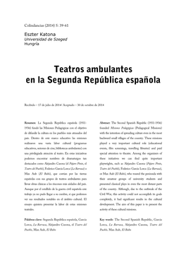 Teatros Ambulantes En La Segunda República Española