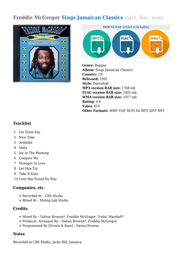 Freddie Mcgregor Sings Jamaican Classics Mp3, Flac, Wma