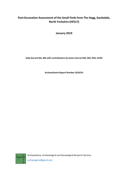 Post-Excavation Assessment of the Small Finds from the Hagg, Swaledale, North Yorkshire (HFS17)