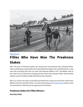 Fillies Who Have Won the Preakness Stakes