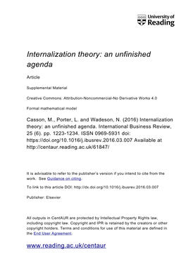 Internalization Theory: an Unfinished Agenda