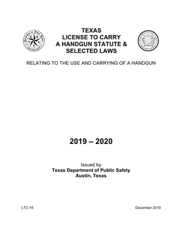 Texas License to Carry a Handgun Statute & Selected Laws