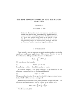 The Sine Product Formula and the Gamma Function 1