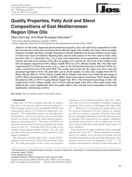 Quality Properties, Fatty Acid and Sterol Compositions of East