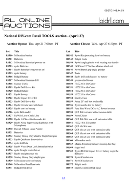 National DIY.Com Retail TOOLS Auction - (April 27)