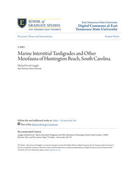 Marine Interstitial Tardigrades and Other Meiofauna of Huntington Beach, South Carolina. Michael Scott Ag Ugler East Tennessee State University
