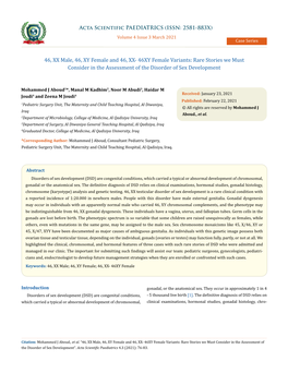 46, XX Male, 46, XY Female and 46, XX- 46XY Female Variants: Rare Stories We Must Consider in the Assessment of the Disorder of Sex Development