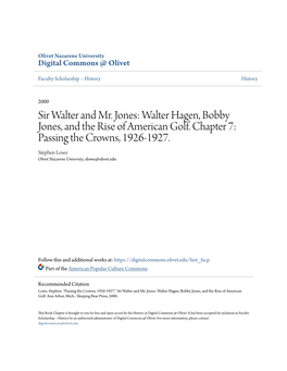 Walter Hagen, Bobby Jones, and the Rise of American Golf. Chapter 7: Passing the Crowns, 1926-1927