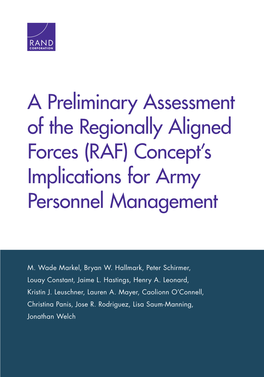 A Preliminary Assessment of the Regionally Aligned Forces (RAF) Concept’S Implications for Army Personnel Management