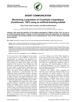 SHORT COMMUNICATION Monitoring a Population of Cruziohyla Craspedopus (Funkhouser, 1957) Using an Artificial Breeding Habitat