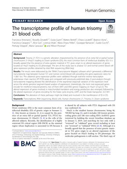The Transcriptome Profile of Human Trisomy 21 Blood Cells