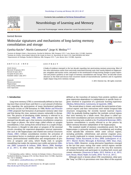 Molecular Signatures and Mechanisms of Long-Lasting Memory Consolidation and Storage ⇑ Cynthia Katche A, Martín Cammarota B, Jorge H