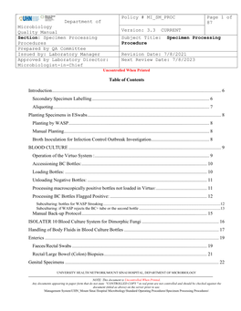 Specimen Processing Procedure MI SM PROC