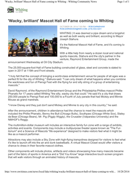 'Wacky, Brilliant' Mascot Hall of Fame Coming to Whiting : Whiting Community News Page 1 of 1