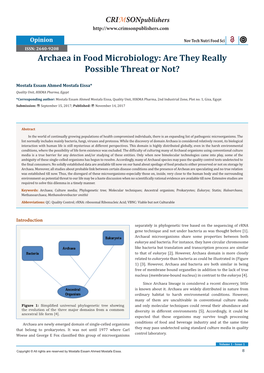Archaea in Food Microbiology: Are They Really Possible Threat Or Not?
