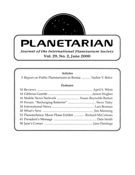 PLANETARIAN Journal of the International Planetarium Society Vol