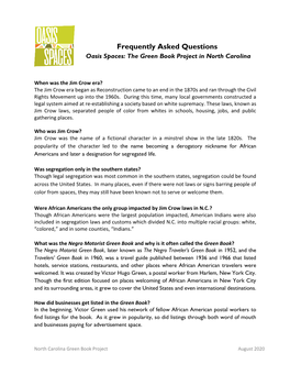 Frequently Asked Questions Oasis Spaces: the Green Book Project in North Carolina