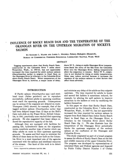 Influence of Rocky Reach Dam and the Temperature of the Okanogan River on the Upstream Migration of Sockeye Salmon