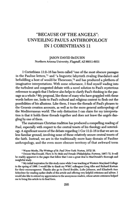 "Because of the Angels": Unveiling Pauls Anthropology in 1 Corinthians 11
