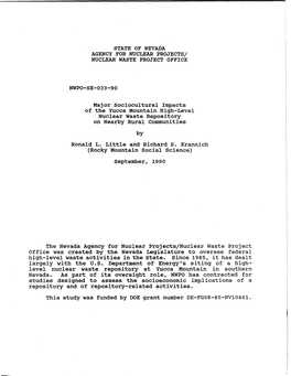 Major Sociocultural Impacts of the Yucca Mountain High-Level Nuclear Waste Repository on Nearby Rural Communities