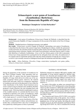 <I>Schaueriopsis</I>: a New Genus of Acanthaceae (Acanthoideae: Barlerieae) from the Democratic Republic of Congo