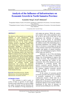 Analysis of the Influence of Infrastructure on Economic Growth in North Sumatra Province