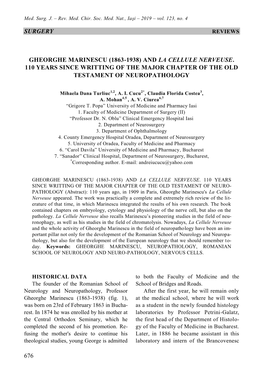 Surgery 676 Gheorghe Marinescu (1863-1938) and La Cellule Nerveuse. 110 Years Since Writting of the Major Chapter of the Old