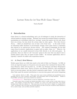 Game Theory Lecture Notes