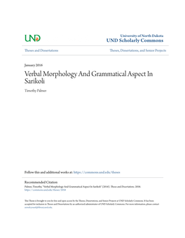 Verbal Morphology and Grammatical Aspect in Sarikoli Timothy Palmer