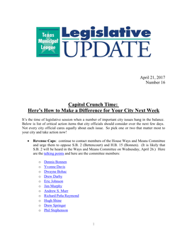 TML Legislative Update Number 16 (PDF)