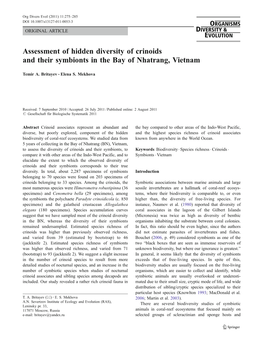 Assessment of Hidden Diversity of Crinoids and Their Symbionts in the Bay of Nhatrang, Vietnam