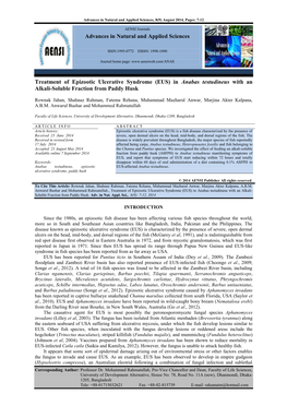 Treatment of Epizootic Ulcerative Syndrome (EUS) in Anabas Testudineus with an Alkali-Soluble Fraction from Paddy Husk