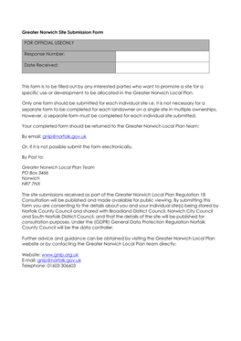 Greater Norwich Site Submission Form