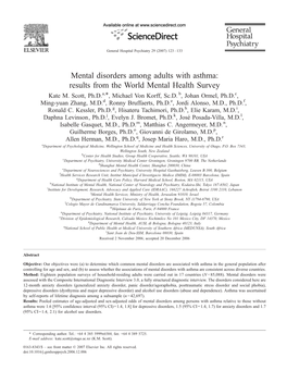 Mental Disorders Among Adults with Asthma: Results from the World Mental Health Survey Kate M