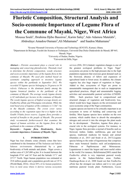 Floristic Composition, Structural Analysis and Socio-Economic