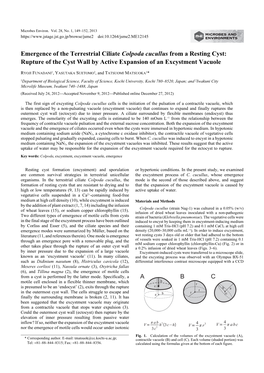 Emergence of the Terrestrial Ciliate Colpoda Cucullus from a Resting Cyst: Rupture of the Cyst Wall by Active Expansion of an Excystment Vacuole