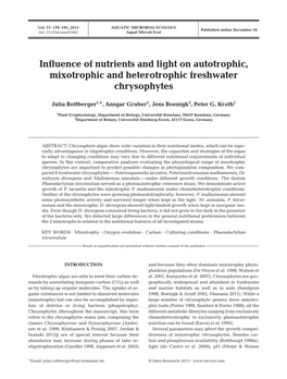 Influence of Nutrients and Light on Autotrophic, Mixotrophic and Heterotrophic Freshwater Chrysophytes