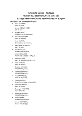 Autoroute Castres – Toulouse Réunion Du 2 Décembre 2014 À