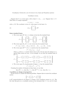 Coordinates, Criteria for a Set of Vectors to Be a Basis and Transition Matrices