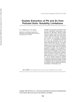 Oxalate Extraction of Pb and Zn from Polluted Soils: Solubility Limitations