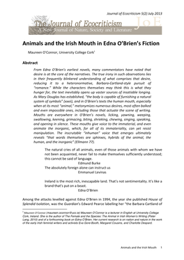 Animals and the Irish Mouth in Edna O'brien's Fiction