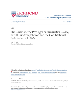 The Origins of the Privileges Or Immunities Clause, Part III: Andrew Johnson and the Constitutional Referendum of 1866 Kurt T