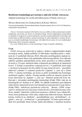 Rozšírená Terminológia Pre Korunu a Súkvetie Čeľade Asteraceae Adapted Terminology for Corolla and Inflorescence of Familyasteraceae